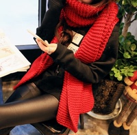 大红色女式围巾秋冬季韩版长款加厚保暖学生纯色文艺针织毛线围脖