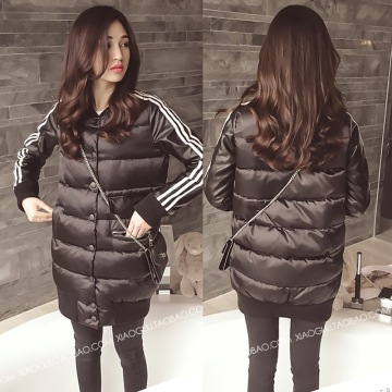 【天天特价】冬装新款2015韩版修身棉衣女皮拼中长款加厚棉服外套