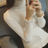 2015冬新款韩版洋气菱形格木耳边高领修身打底毛衣上衣实价