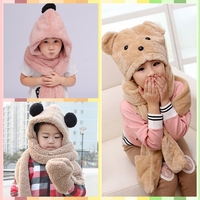 韩国亲子儿童小孩加厚小熊帽子围巾手套三件套装一体潮男女冬可爱