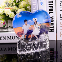 水晶心形LOVE冰山摆件照片定制结婚生日礼物个性刻字彩印相片相框