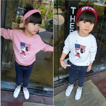韩版秋冬加厚加绒女童装儿童宝宝卫衣T恤圆领卡通蝙蝠袖百搭外套