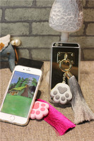 2015新款韩国直送爆款小猫掌流苏镜子手机壳iphone苹果6保护套4.7