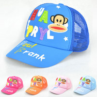 2015新款儿童夏季帽子字母刺绣猴儿童鸭舌帽宝宝网帽儿童遮阳帽