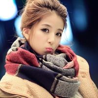 韩版围巾女冬季兔毛球羊绒英伦格子保暖超大披肩加厚冬天学生围脖