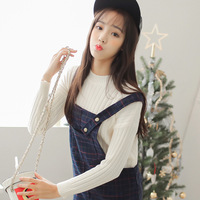 韩版女装纯色套头修身显瘦长袖打底针织衫上衣毛衣百搭小清新上衣