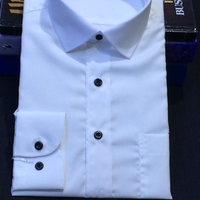 量身订制定制白色全棉，中八领修身版男衬衫，配黑扣，时尚型