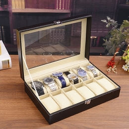 欧式收纳6/10/12位手表盒子高档木质首饰盒天窗展示盒皮革手表箱