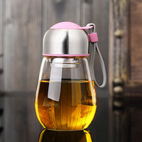创意提绳盖带储茶仓玻璃水杯便携防漏玻璃杯过滤泡茶杯美式糖果杯