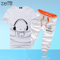 ZEMF2015夏装新款潮T恤青少年短袖t恤男韩版衣服男士休闲运动套装