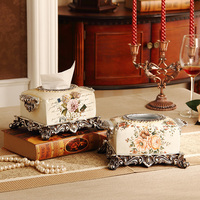 奢华家居饰品客厅摆件树脂欧式纸巾盒雕花玫瑰时尚创意抽纸盒 纸
