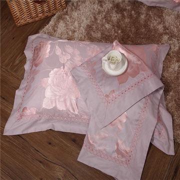 佰丽恒家纺床上用品 纯棉绣花贡缎提花枕套一对1.8长枕全棉枕芯套
