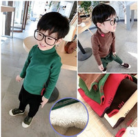 2015冬装童装韩版 宝宝纯色长袖打底衫潮 男童高领T恤加绒加厚