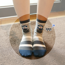 韩国糖果色可爱女式袜子纯棉冬季保暖创意个性卡通棉袜百搭中筒袜