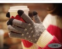 【天天特价】新品韩版触屏手套情侣男女通用冬毛线针织连手套加绒
