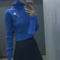 2015秋冬季新款 修身短款高领羊毛打底针织衫 性感长袖套头毛衣女