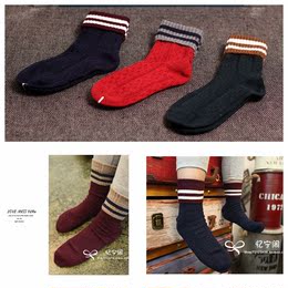 儿童羊毛短袜2015秋冬条纹羊毛袜男女童袜子短袜中筒袜5双免邮
