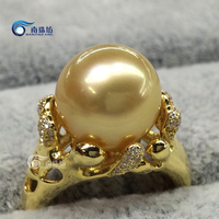 优质正品金黄色强光南洋金珠戒指豪华精品925银