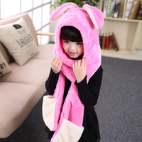 【天天特价】韩版亲子加绒冬季卡通兔子围巾帽子手套三件套装一体