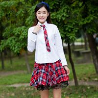 韩版白色衬衫衣短裙制服 日系格子水手套装班服 演出服