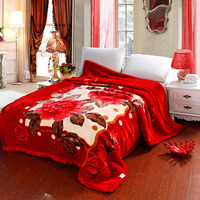 送礼佳品加厚超柔拉舍尔毛毯加厚双层双人毯子冬季大红色结婚嫁妆