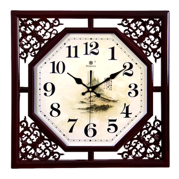 七王星山水画艺术挂钟 客厅静音钟表 中式创意石英钟装饰墙钟挂表