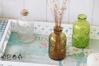 复古透明玻璃浮雕雕花瓶小密封瓶插花水培花器隔板橱窗陈列工艺品