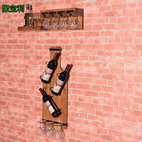 北欧复古做旧墙壁挂葡萄酒架实木高脚杯架餐厅酒吧置物红酒柜