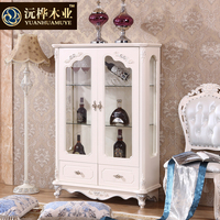 欧式双门酒柜白色法式小酒柜简约现代玻璃柜实木雕花储物柜餐边柜