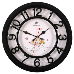 七王星33厘米圆形创意客厅挂钟 欧式花盘艺术钟表 卧室静音石英钟