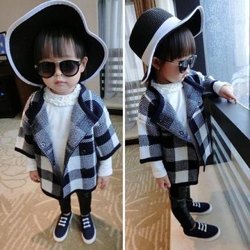 韩版女童春装格子针织外套开衫春款1-2-3-4-5周岁女宝宝生日礼物
