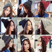 毛线帽子女秋冬时尚韩国冬季保暖护耳帽韩版可爱字母针织帽尖尖帽