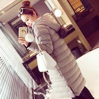 2015冬装新款韩版纯色简约口袋连帽修身中长款棉衣女休闲棉服外套