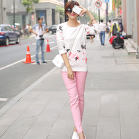 2015春秋季韩国pink睡衣女长袖纯棉可外穿休闲家居服套装秋天薄款