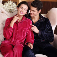 冬季情侣法兰绒睡衣套装加厚珊瑚绒长袖长裤男女家居服两件套