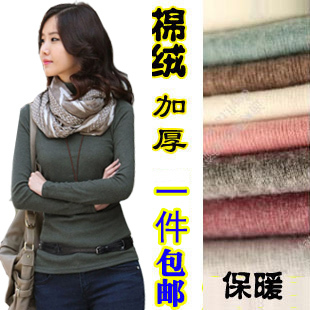 2015秋季外穿打底衫加厚棉冬季小衫女韩版长袖t恤高V领修身秋衣潮