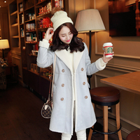 2015冬季韩版时尚气质中长款毛呢外套双排扣西装领时尚气质外套潮