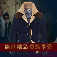 冬装新品灯芯绒羽绒服男加厚外套高品质加大外套羊羔毛翻领男夹克