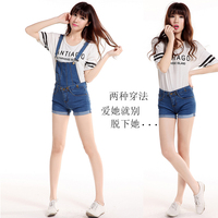 2015夏季新款韩版休闲背带短裤修身显瘦可拆卸女士牛仔背带热裤潮