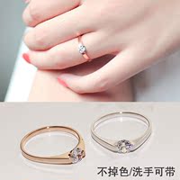 18K玫瑰金钛钢不掉色防过敏戒指 细圈指环仿真钻石锆石 女韩国