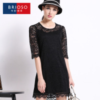 BRIOSO聚2015秋款气质蕾丝时尚百搭连衣裙女五分袖假两件蕾丝衫