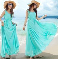 海边度假长裙波西米亚沙滩裙时尚修身雪纺绿长裙子胖mm显瘦连衣裙