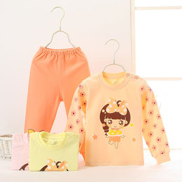 月牙子 秋冬款1-2-3岁女宝宝婴儿套头纯棉内衣两件套装长袖睡衣服