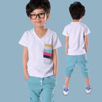 2015童装男童夏装套装儿童纯棉短袖T恤夏季中大童运动休闲两件套