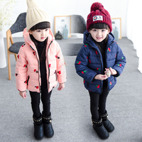 2016女童冬装韩版新款宝宝儿童加厚卡通樱桃连帽棉衣外套小孩棉服