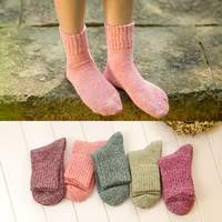 秋冬季女士保暖混纺羊毛袜加厚毛圈特厚高帮中筒针织纯棉羊绒袜子
