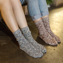 冬季新款日系袜子复古男士原宿风中筒袜情侣袜女粗毛线针织堆堆袜