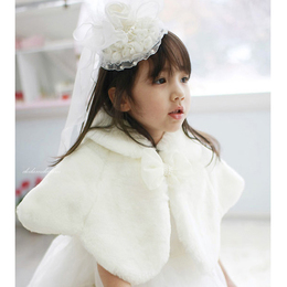 韩国正品儿童礼服裙斗篷披风女童女孩公主白色毛绒花童披肩
