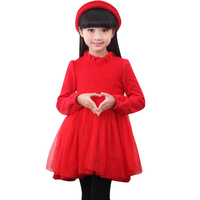 新年红色儿童装秋冬装加绒纯棉公主裙子蕾丝女童长袖连衣裙冬包邮