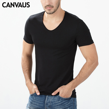 canvaus2016新款欧美简约V领修身时尚短袖打底衫男士T恤K116A